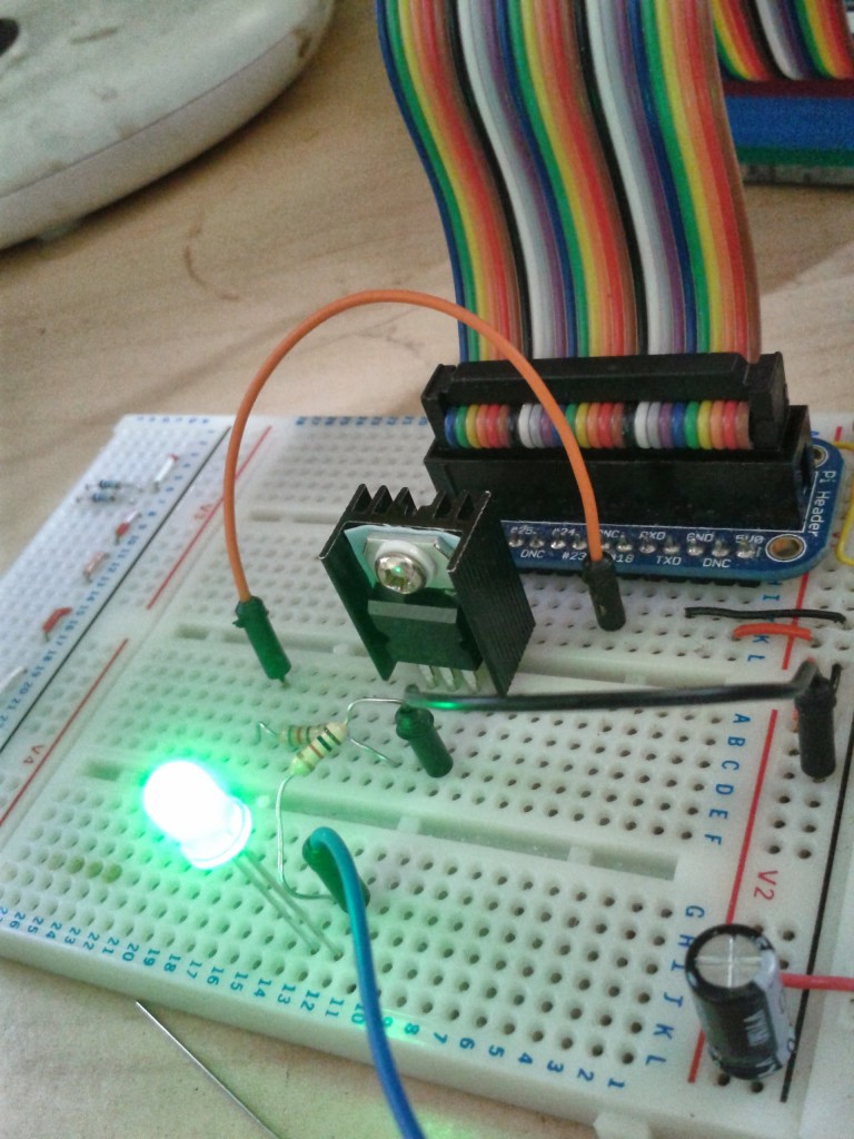 TIP120 driving an LED from the pwm pin of raspberry pi